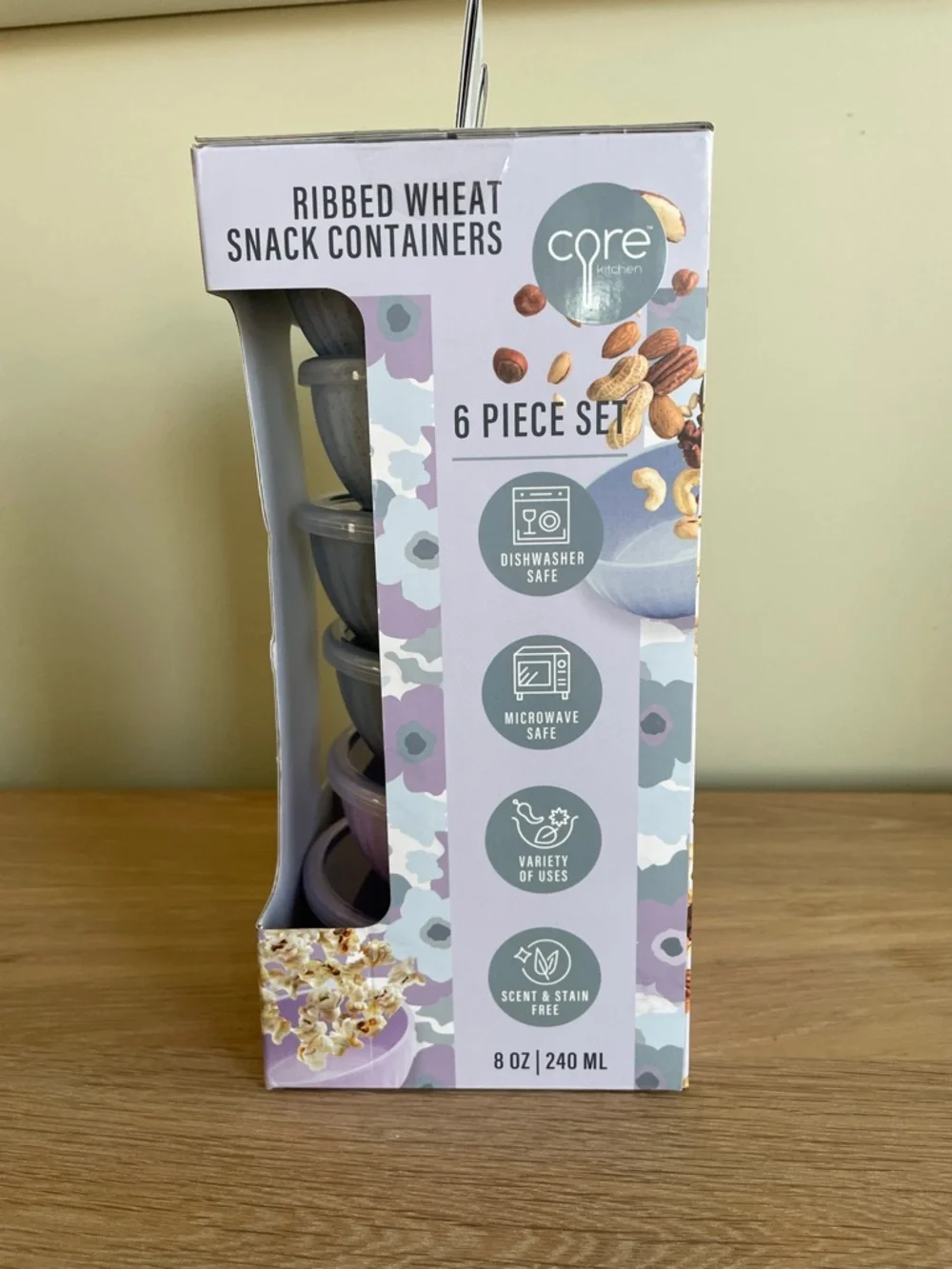 CORE KITCHEN RIBBED WHEAT SNACK CONTAINERS 6 Piece Set (8 oz / 240ml) New in Box